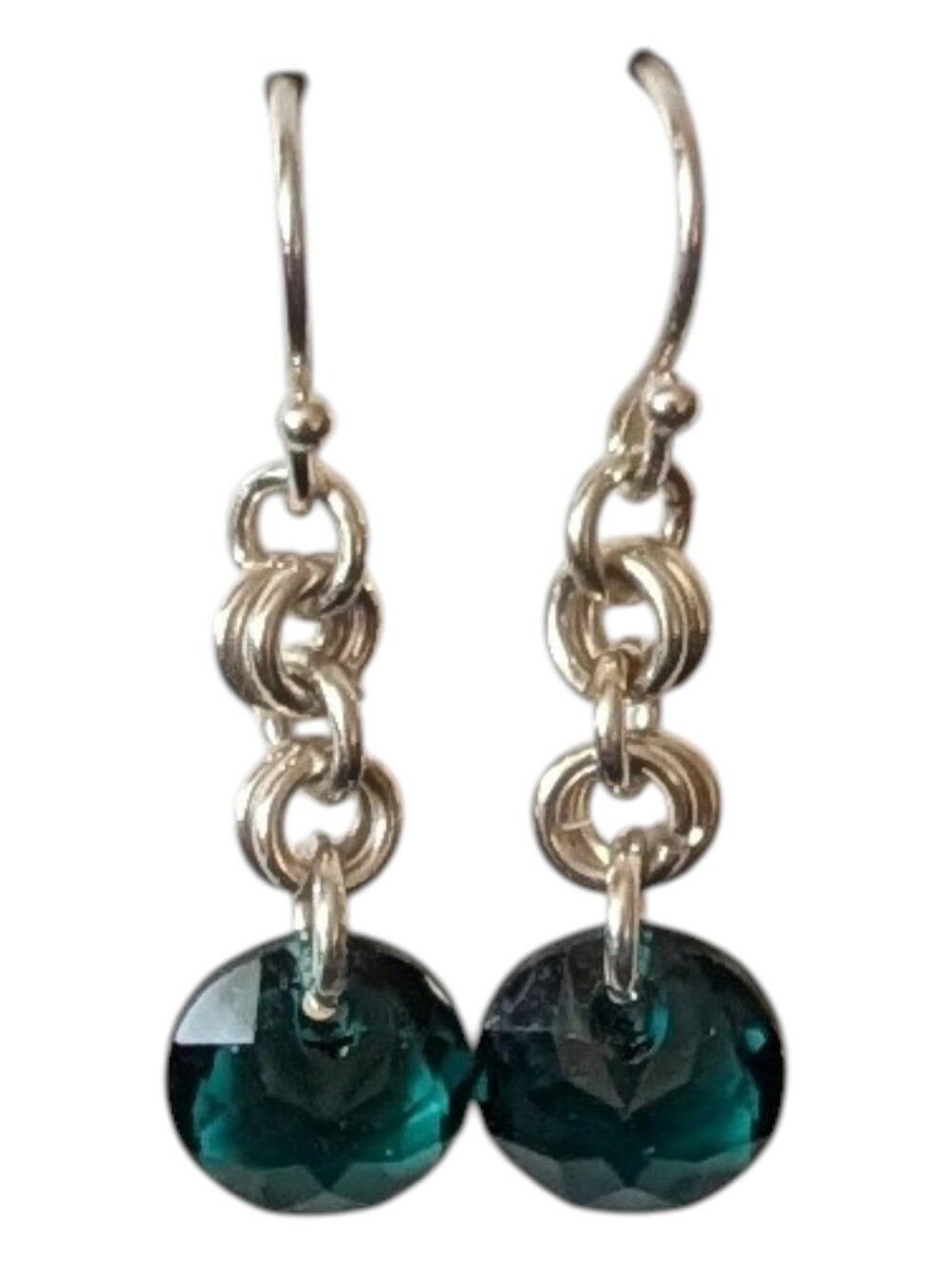 Green Swarovski Crystal Chainmaille Earrings – Silver Micromaille Handmade New